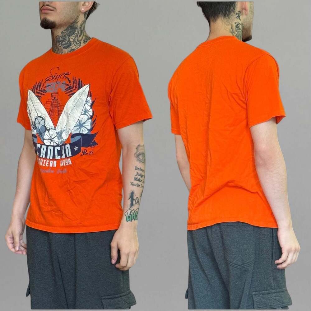Pier 27 Cancun Riviera Maya Surf Graphic T-Shirt Orange